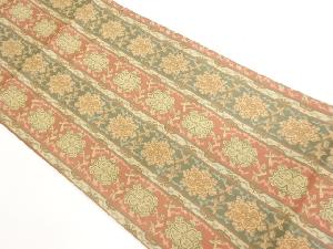 縞に向かい鳥・華文模様織出し全通袋帯